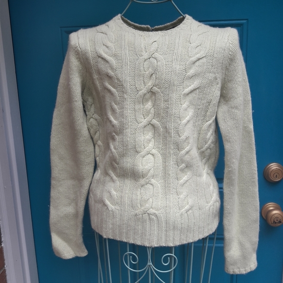 Cashmere Wool Angora Sweater Cable Knit Sage Green - Picture 4 of 16